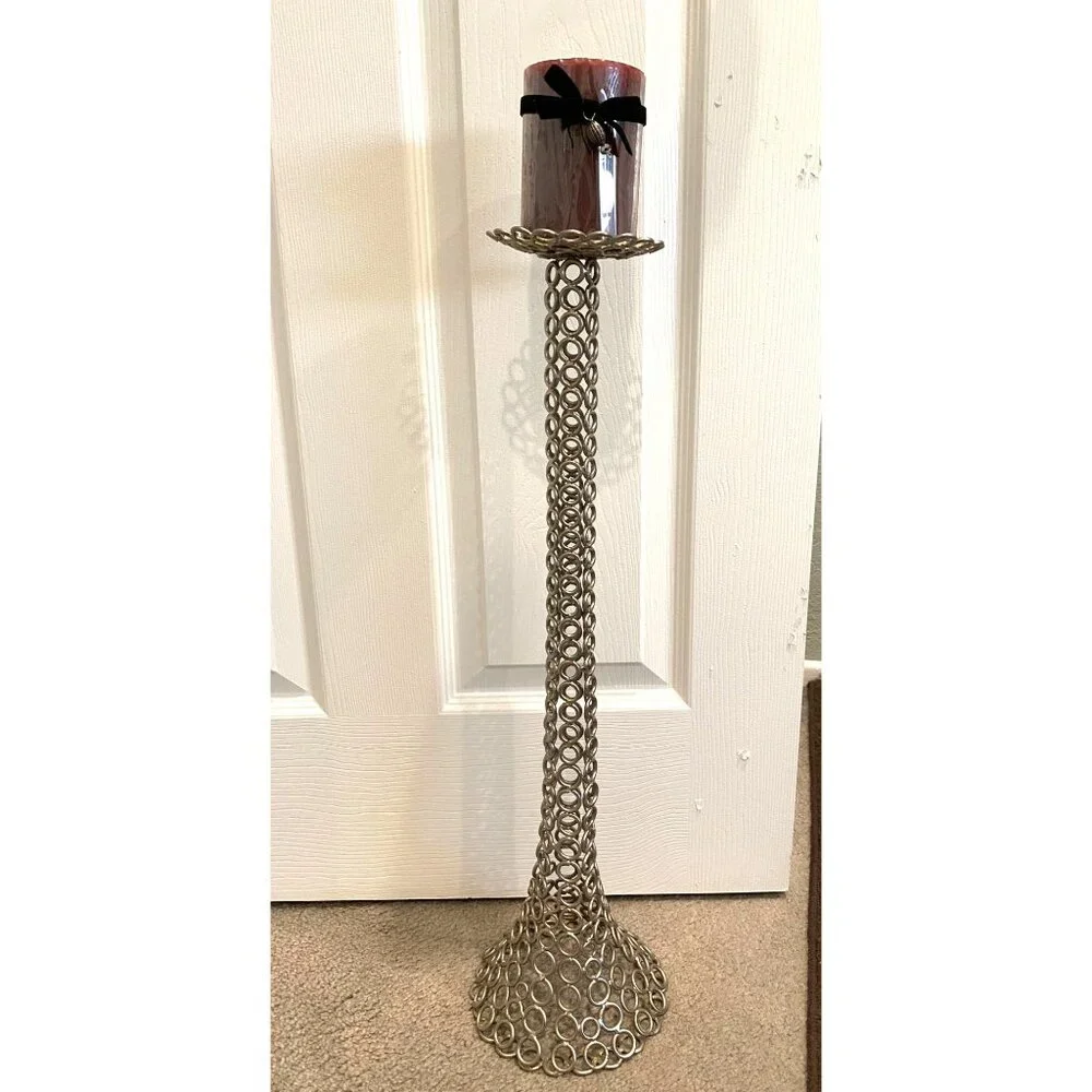 Z Gallerie Tall Silver Chain Metal Candle Holder Stands 24 Inches